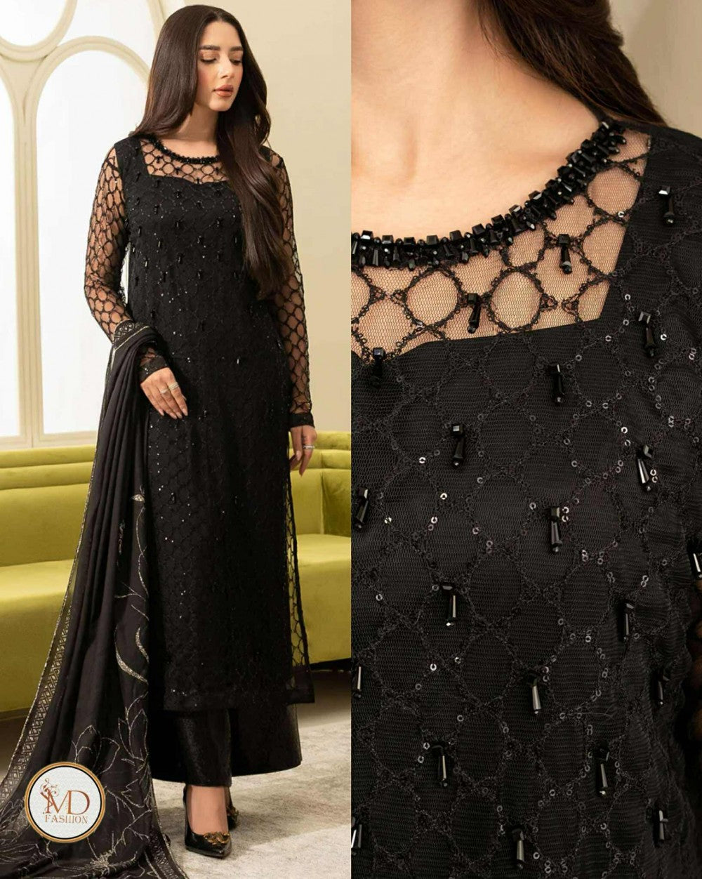 Lulusar Bunkiz Long Net Embroidered Dress