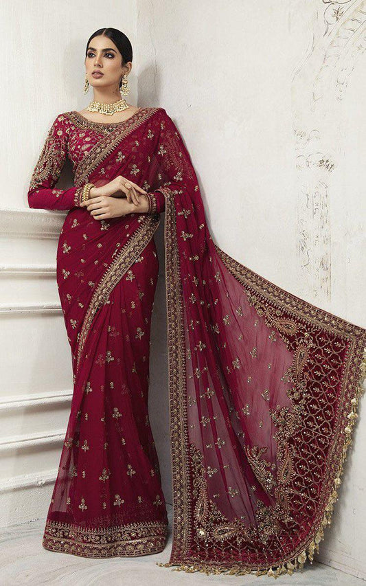 MARIA B RED GOLD EMBROIDERED SAREE