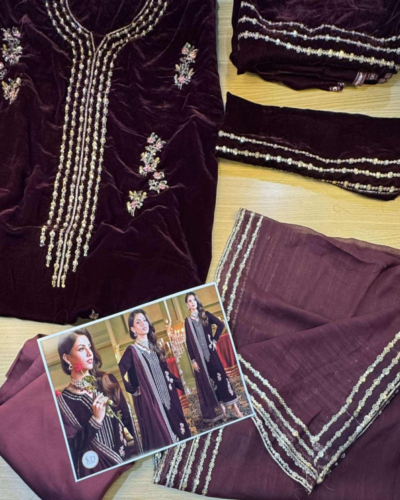 Charisma Velvet Maroon Han Embellished Dress