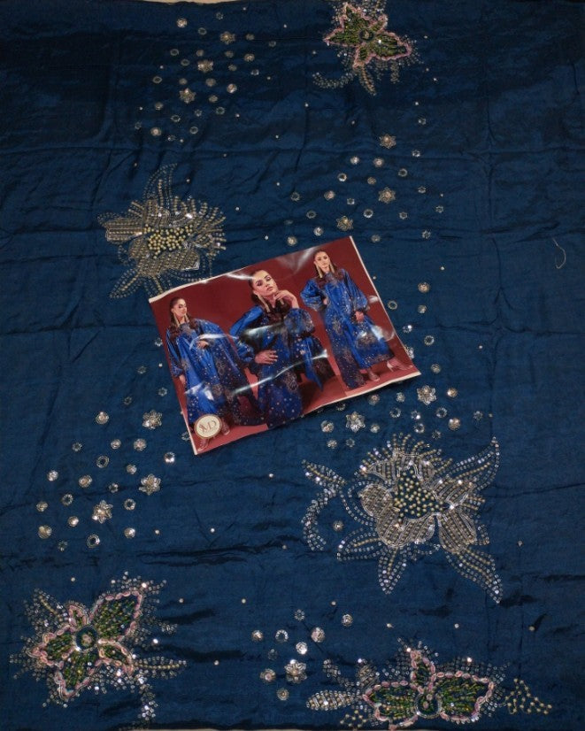 Nureh Blue Raw Silk Formal