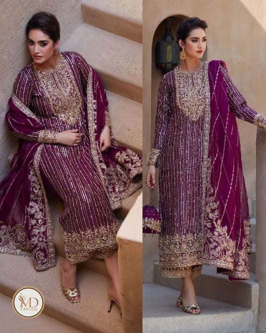 Kanwal Malik Light Plum Amara Chiffon