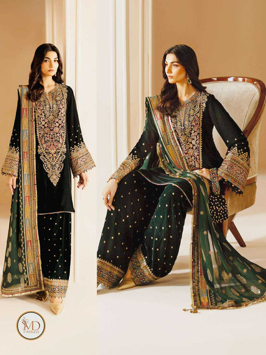 Jazmin Green Velvet dress with Multi wrok