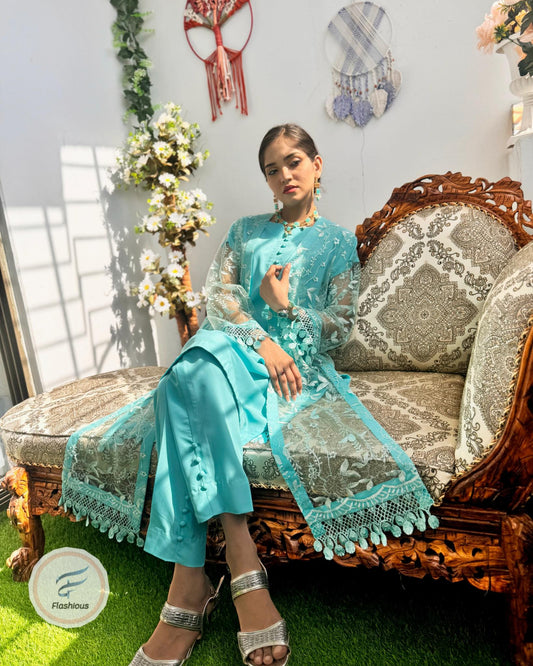 Aqua Gown 3 Piece Ready To Wear