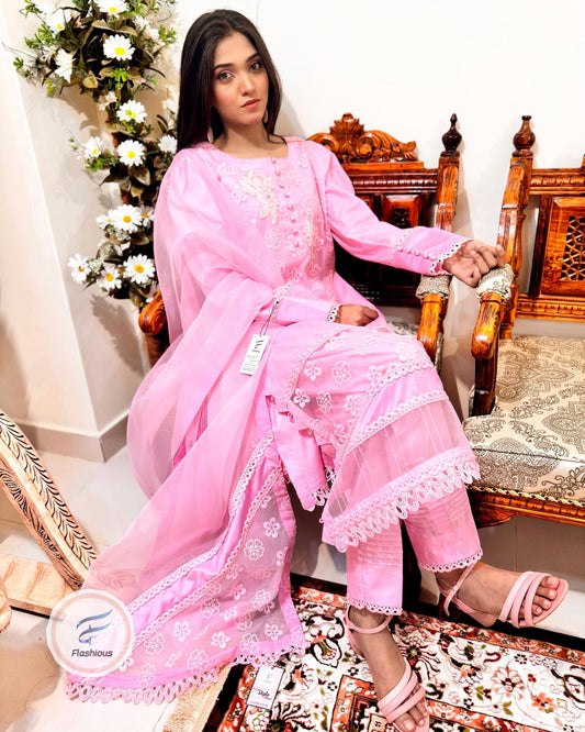LILAC PINK Lawn & Organza Sensations 3 Piece Ready To Wear