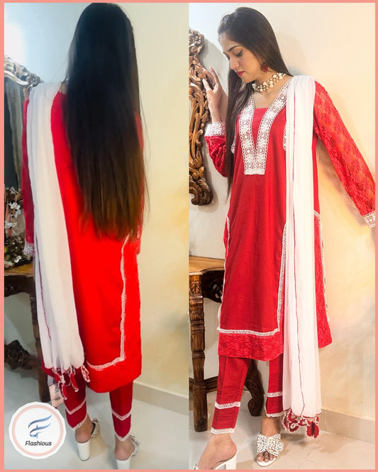 Red Glow 3 Piece Complete Stitched Dress