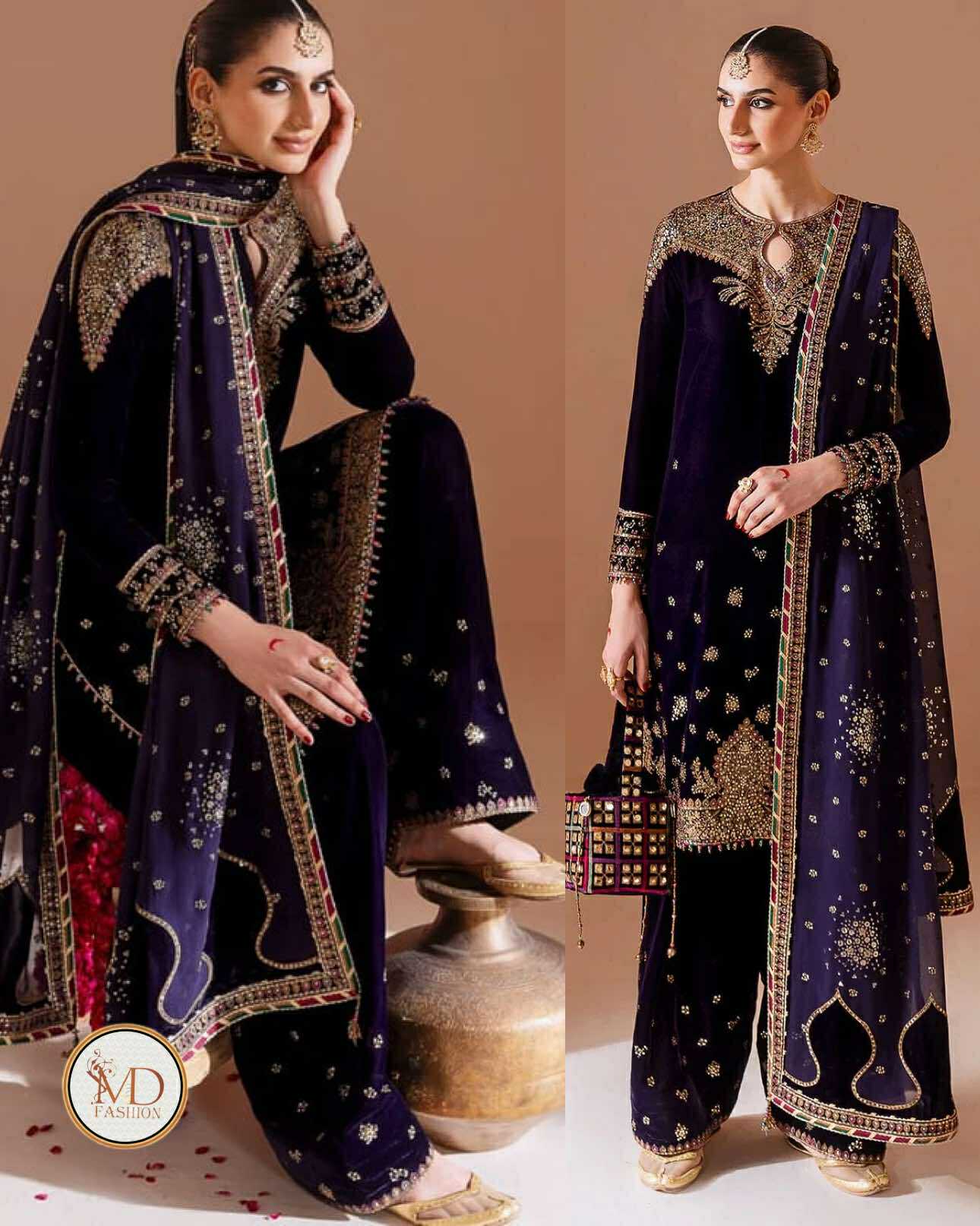 Jazmin Velvet Purple Dress with Multi work