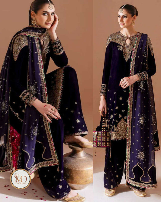 Jazmin Velvet Purple Dress with Multi work