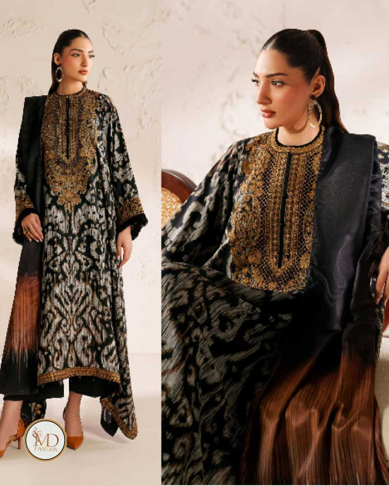 Baroque Lawn Black White Embroidered Dress