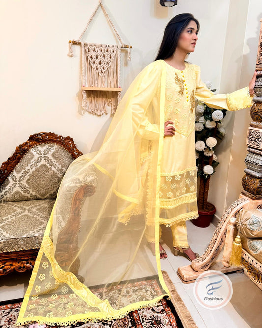 LEMON Lawn & Organza Sensations 3-Piece Ready To Wear