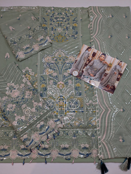 Adan Libas Misty Aqua Barroco Chiffon Embroidered