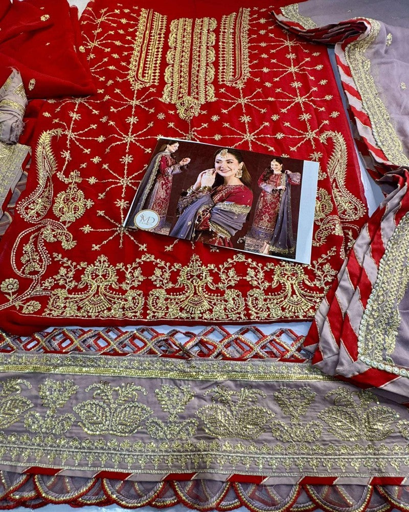 Asim Jofa Hania Amir Red With Gray Chiffon Dress