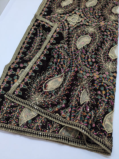 Brown Velvet Suit Cutwork Carving Heavy Shawl