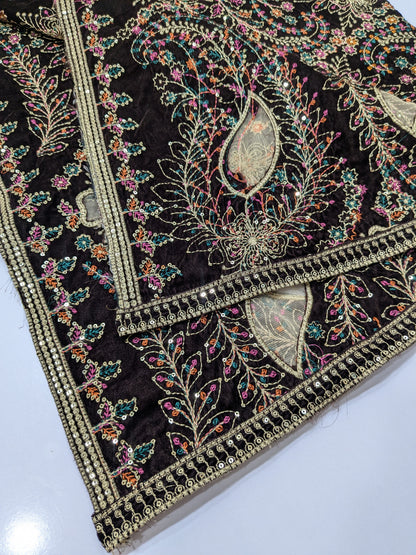 Brown Velvet Suit Cutwork Carving Heavy Shawl