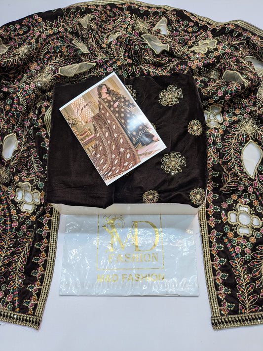 Brown Velvet Suit Cutwork Carving Heavy Shawl