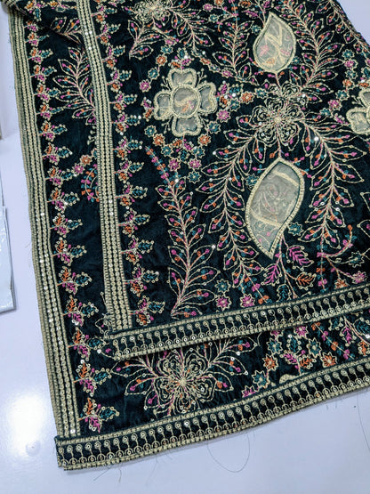Evergreen Velvet Suit Cutwork Carving Heavy Shawl
