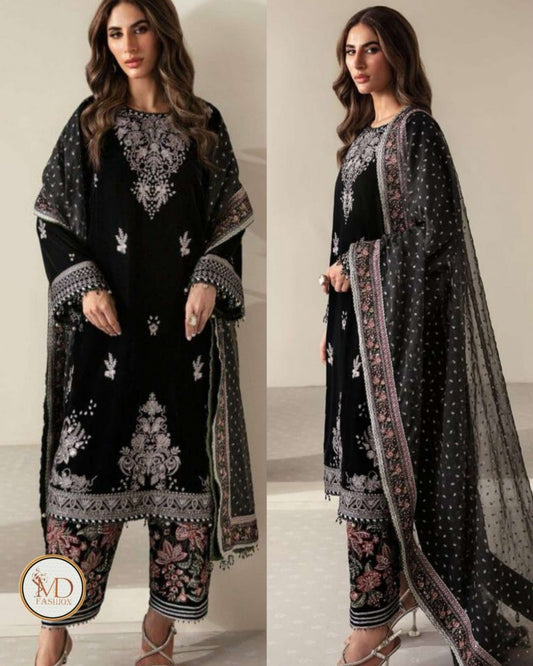 Jazmin Black Velvet Dress Either Embroidered Trouser