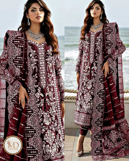 Gulaal Izar Maroon Gorgeous Net Handmade Dress