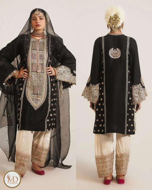 HUSSAIN REHAR ZEPHYR RAW SILK Premium Handwork