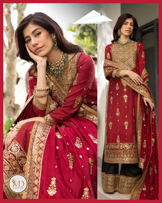 Asim Jofa Chiffon Red Black Dress