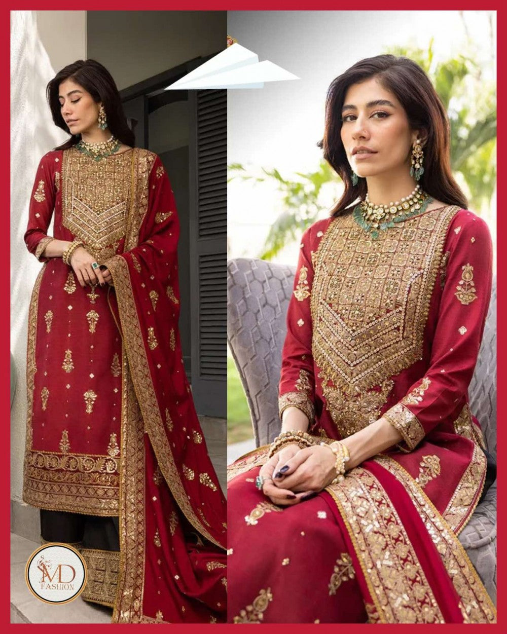 Asim Jofa Chiffon Red Black Dress