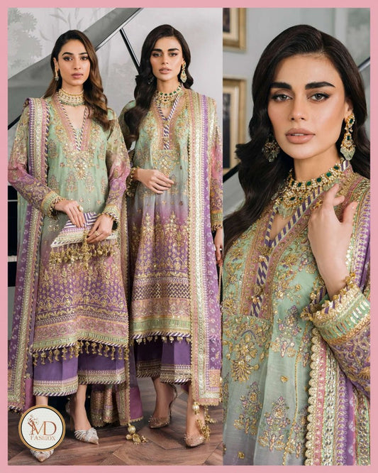 Baroque Chantelle Ombre Chiffon Embroidered Dress