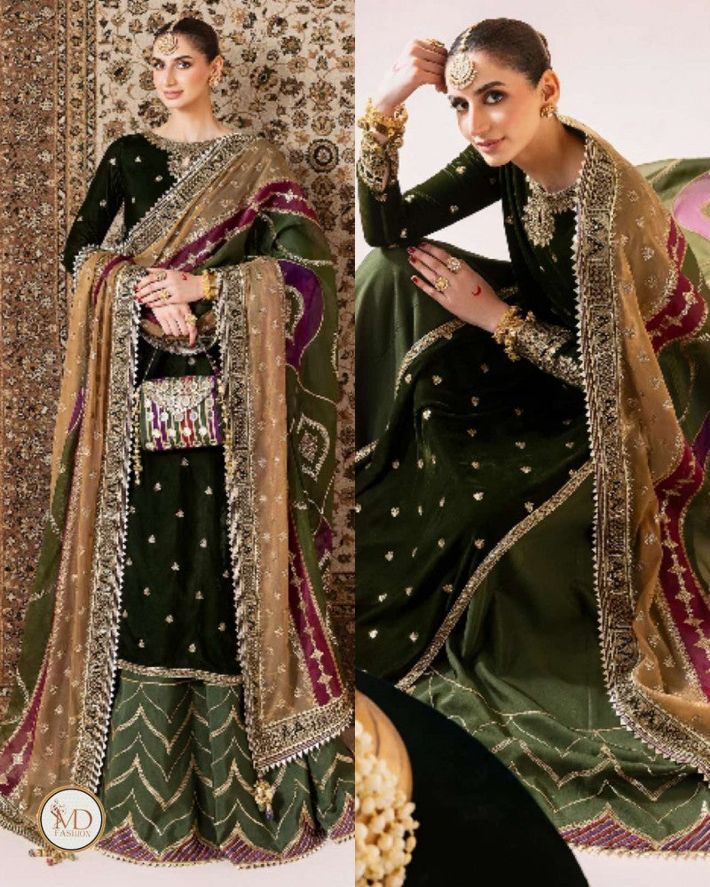 Jazmin Mehandi Velvet Multi With Green