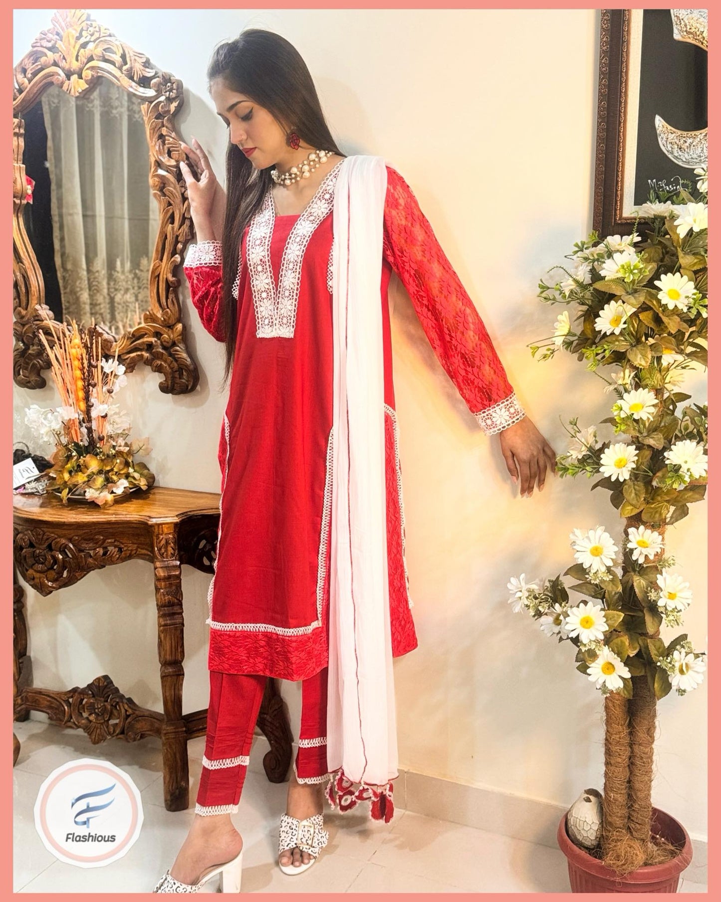 Red Glow 3 Piece Complete Stitched Dress