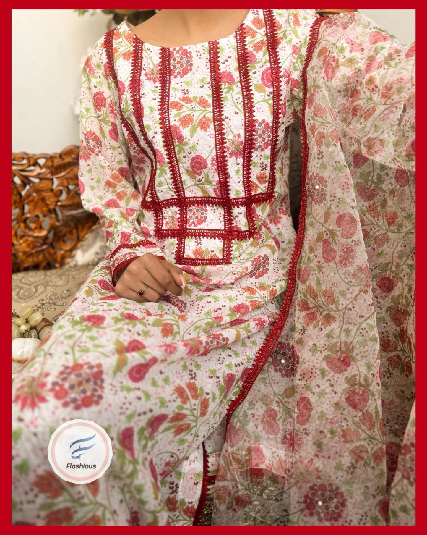 Floral Swiss 3 Piece Stitched Dress