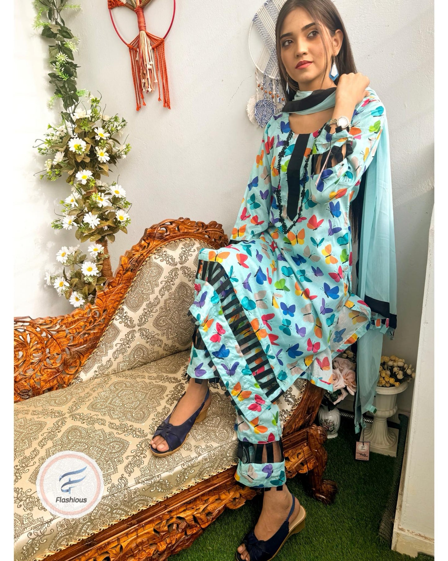 Butterfly In Ocean 3 Piece Complete Stitched Dress