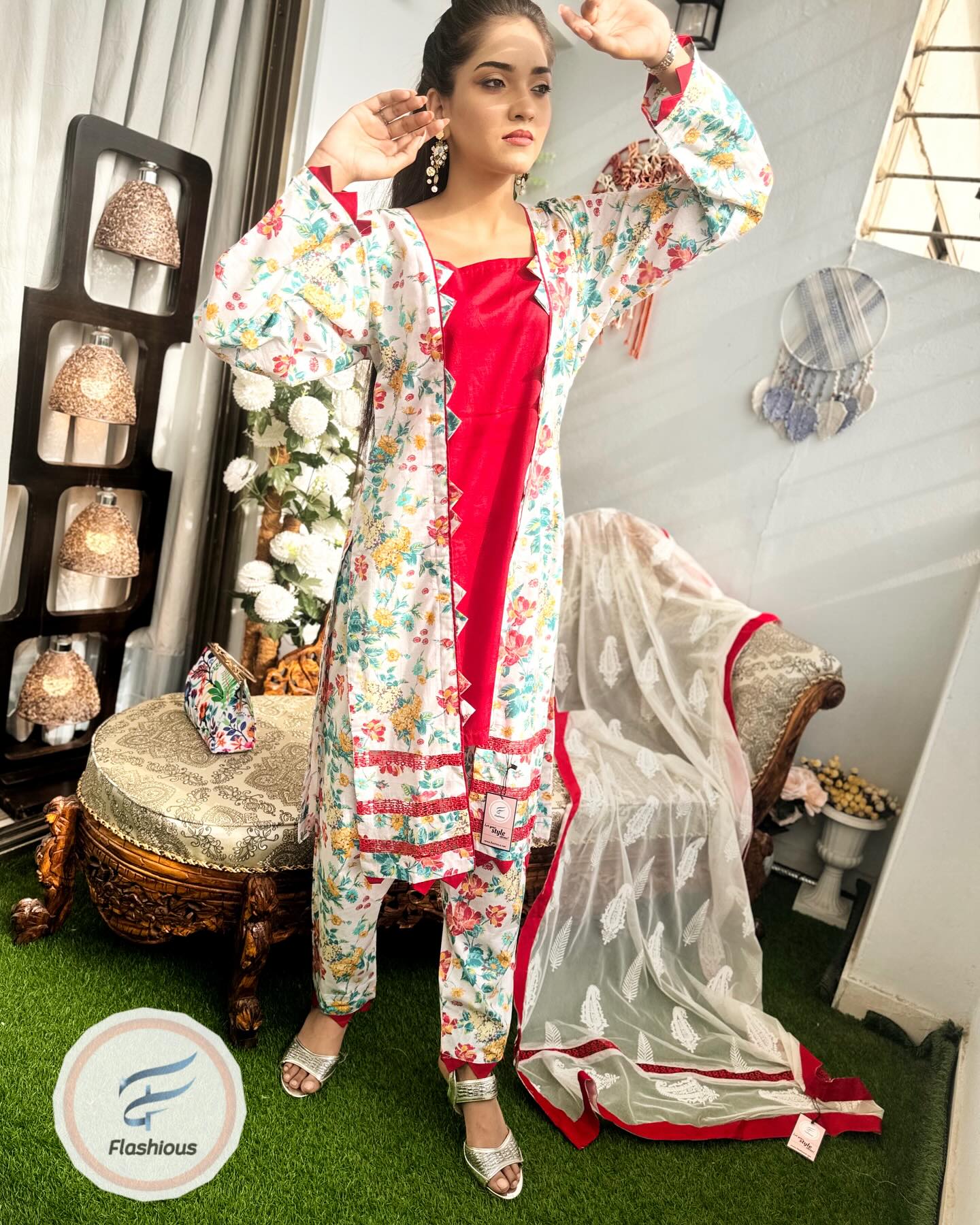 Daisy Red Stitched Lawn Printed Dress