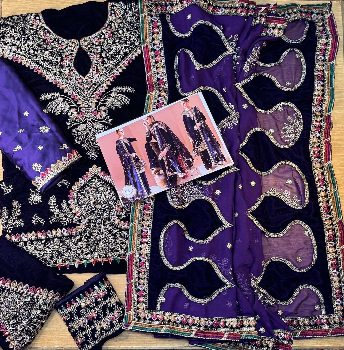 Jazmin Velvet Purple Dress with Multi work