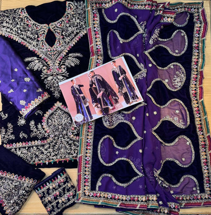 Jazmin Velvet Purple Dress with Multi work