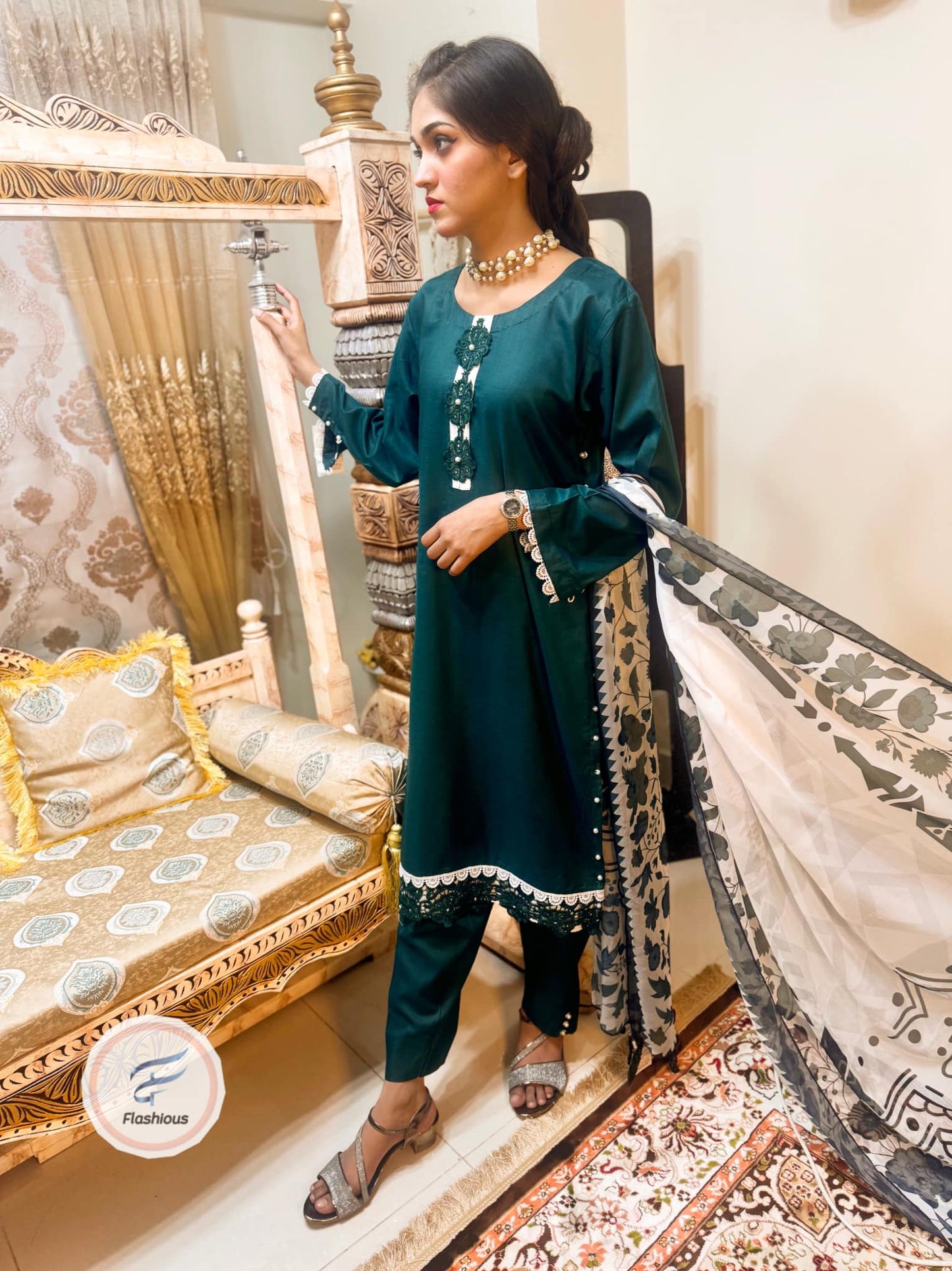 Deep Emerald Ready To Wear 3 Piece Stitched Dress