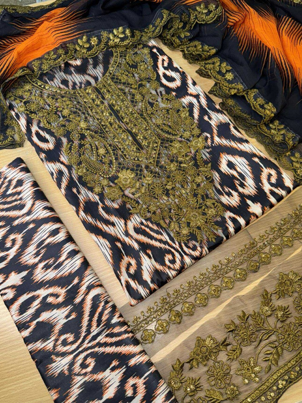 Baroque Lawn Black White Embroidered Dress