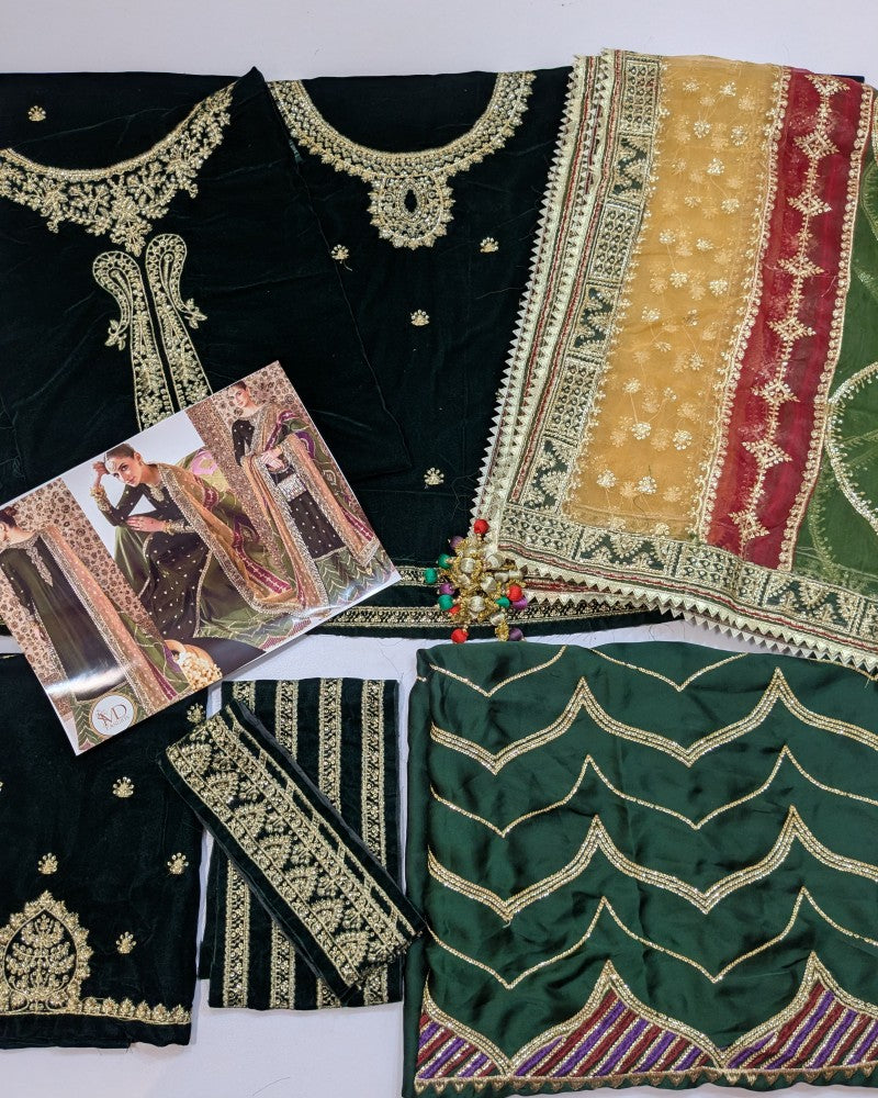 Jazmin Mehandi Velvet Multi With Green