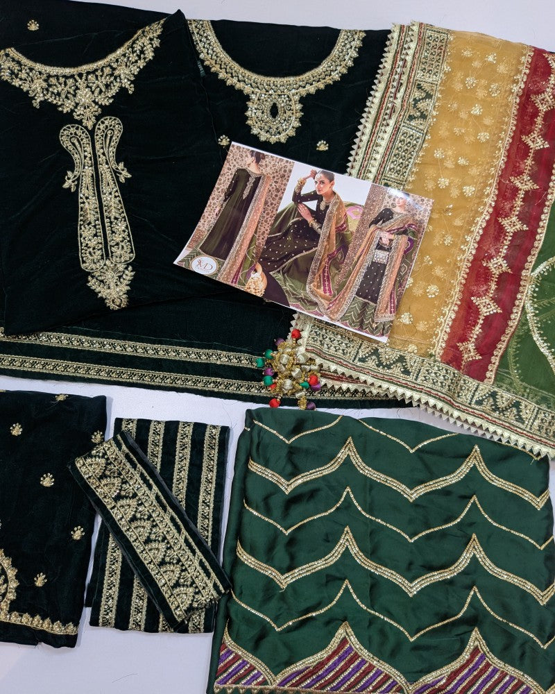 Jazmin Mehandi Velvet Multi With Green