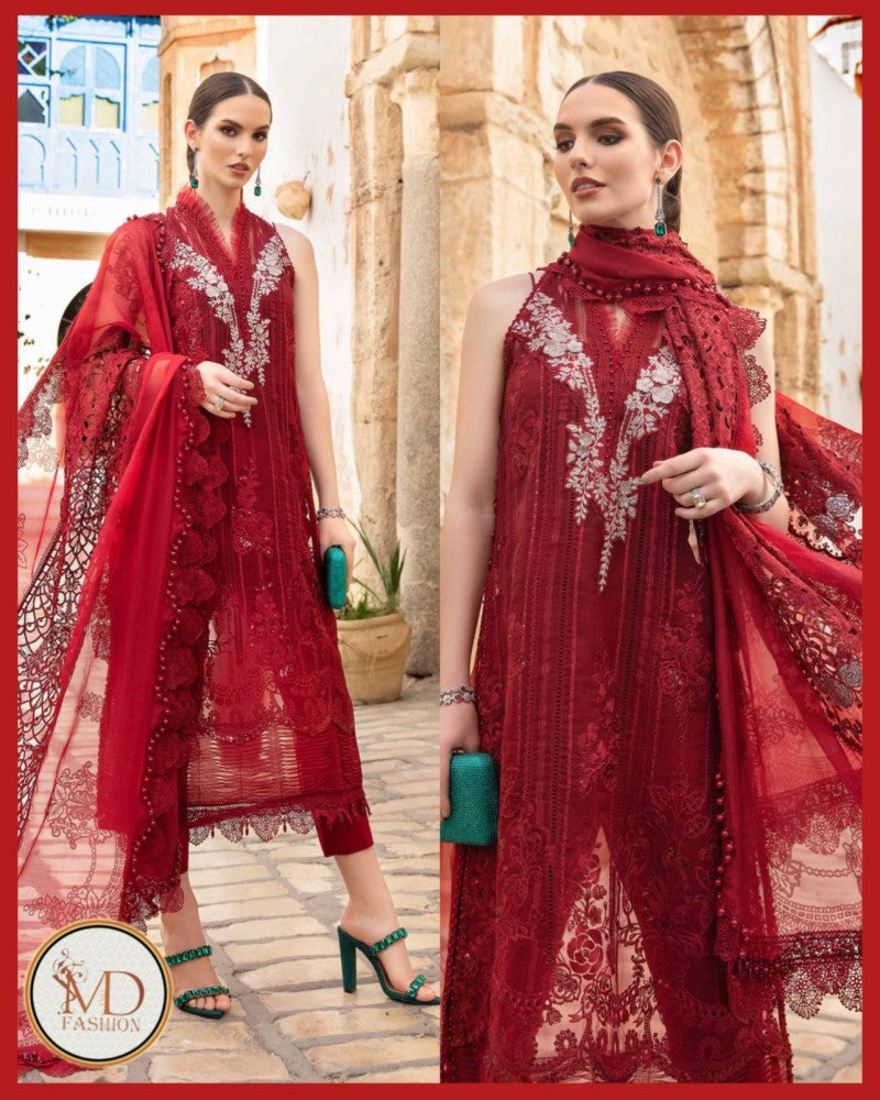 Maria B Luxurious Lawn Maroon D-2401-B
