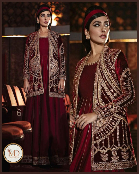 Mohsin Naveed Ranjha Silk Maroon Coat