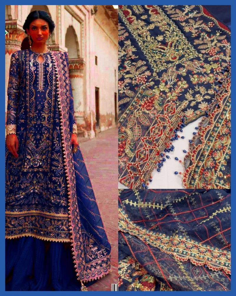 Afrozeh DASTANGOI Blue Chiffon Dress