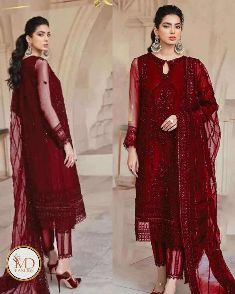 Mushq Deep Red Hand Embellished net embroidered