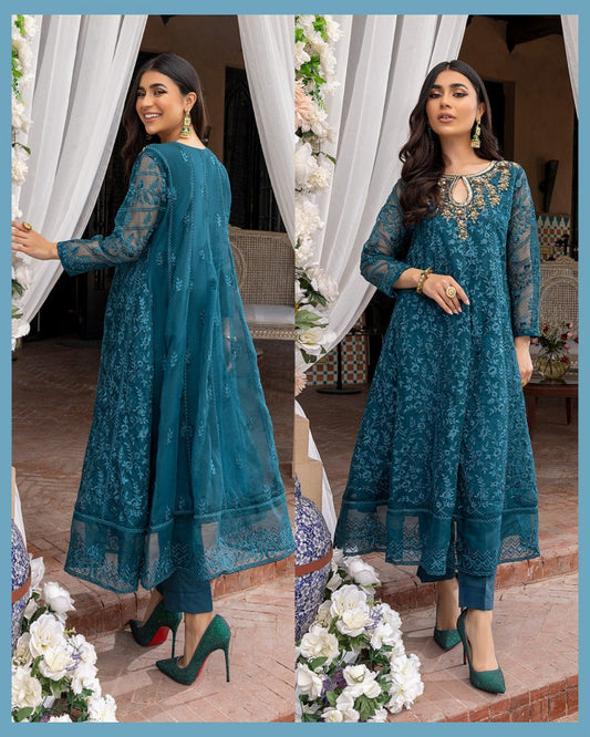 Azure Emerald Sea Hand Work Dress