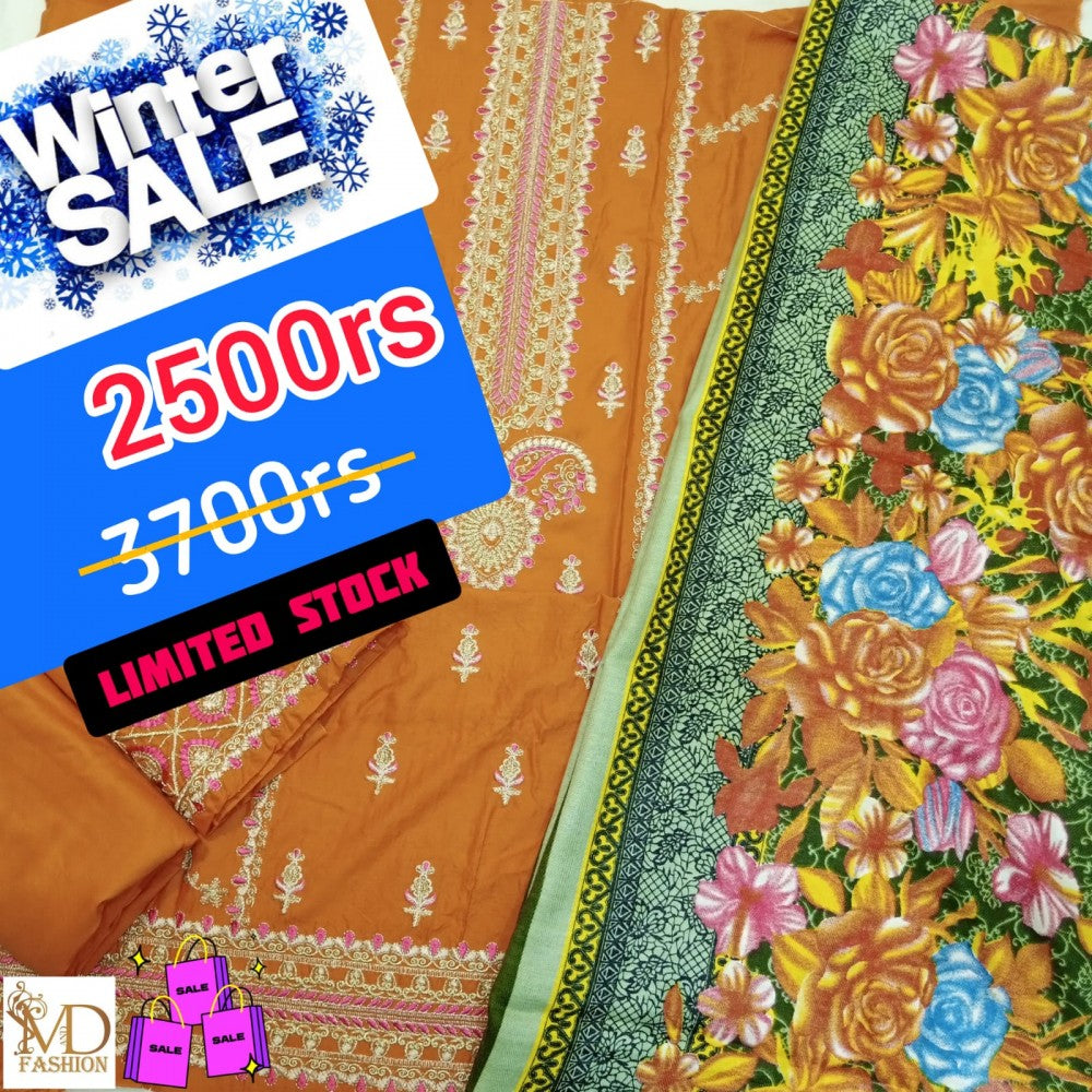 Khaddi Pure Viscose Rust 3pcs Dress