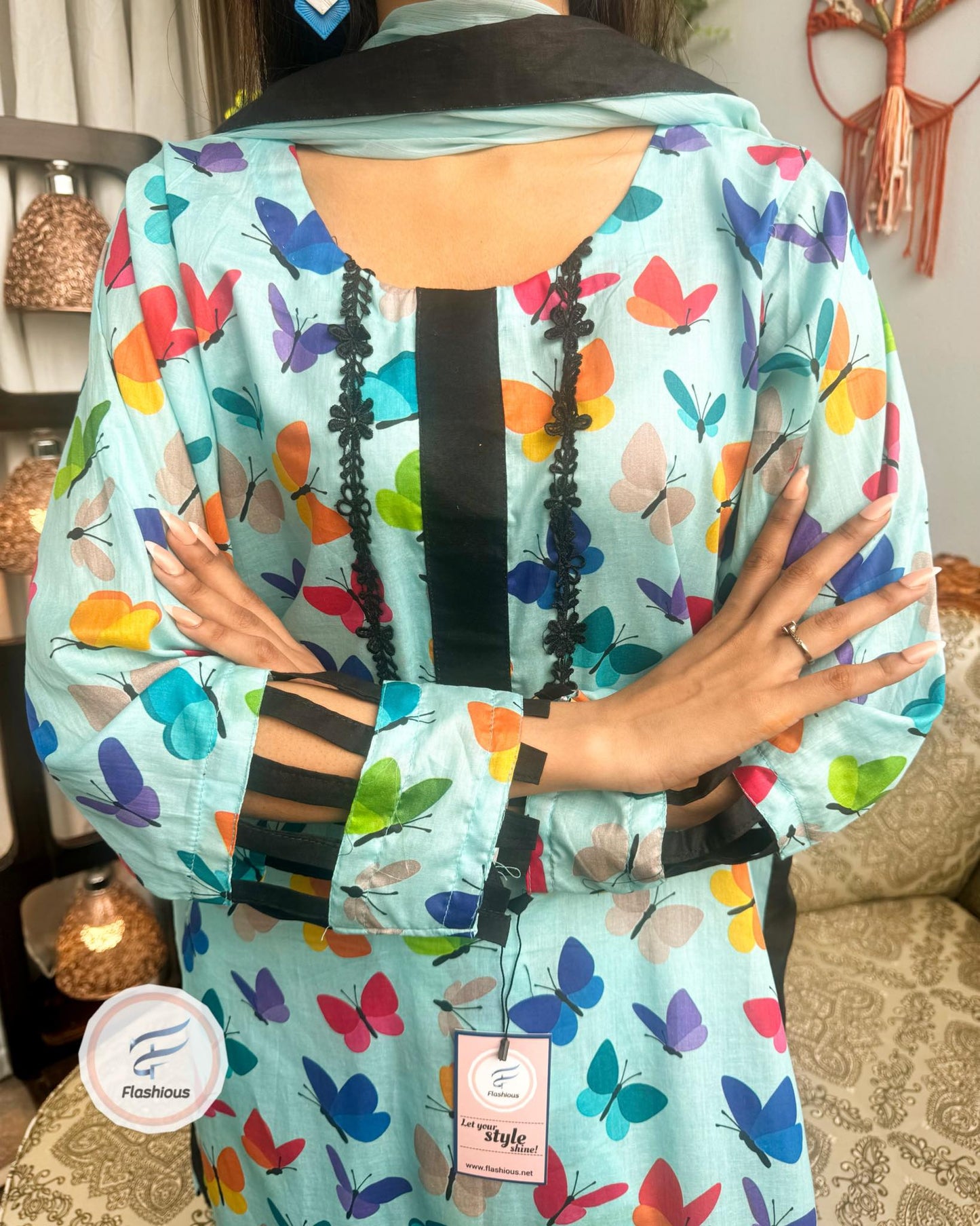 Butterfly In Ocean 3 Piece Complete Stitched Dress