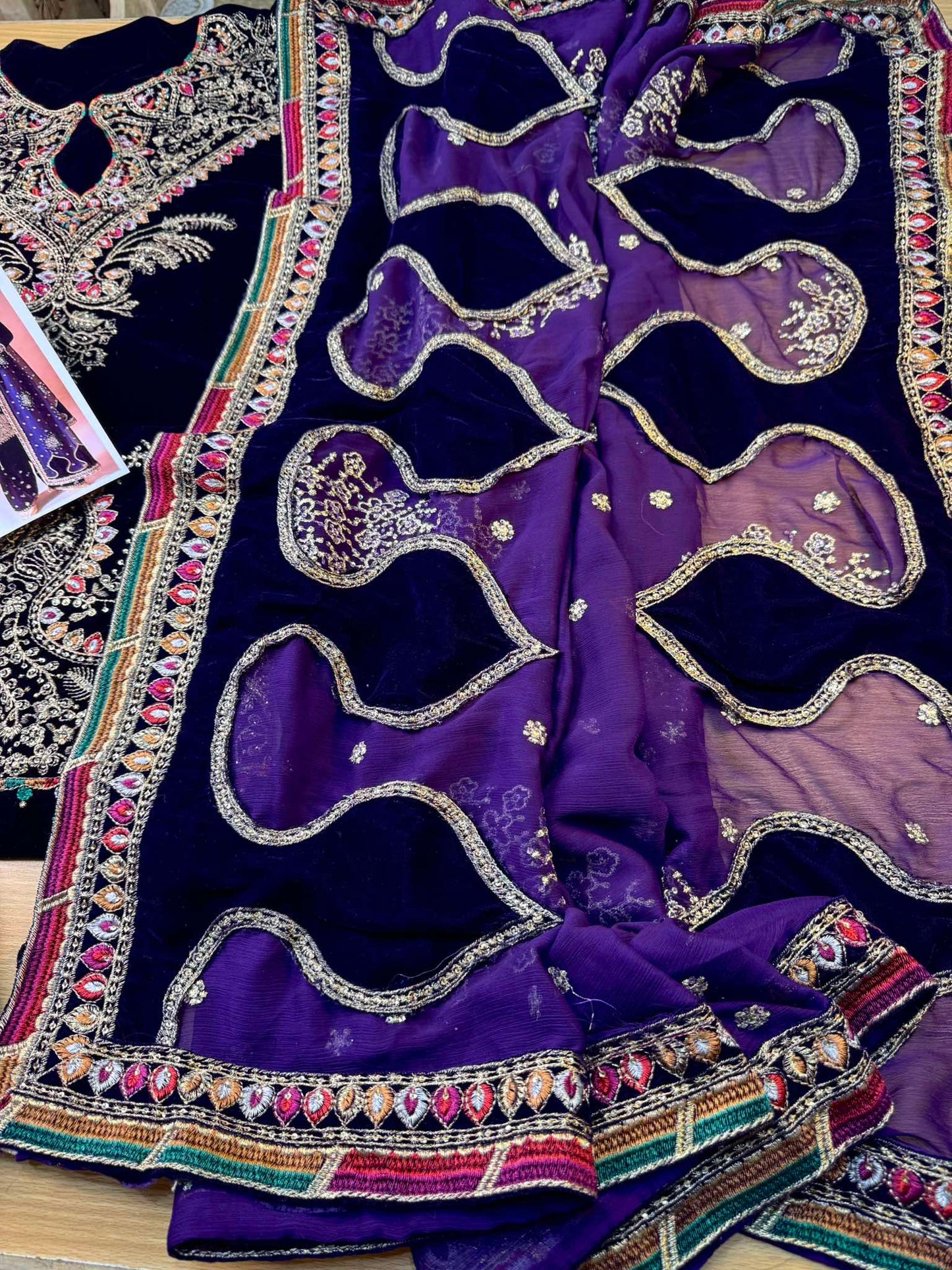 Jazmin Velvet Purple Dress with Multi work