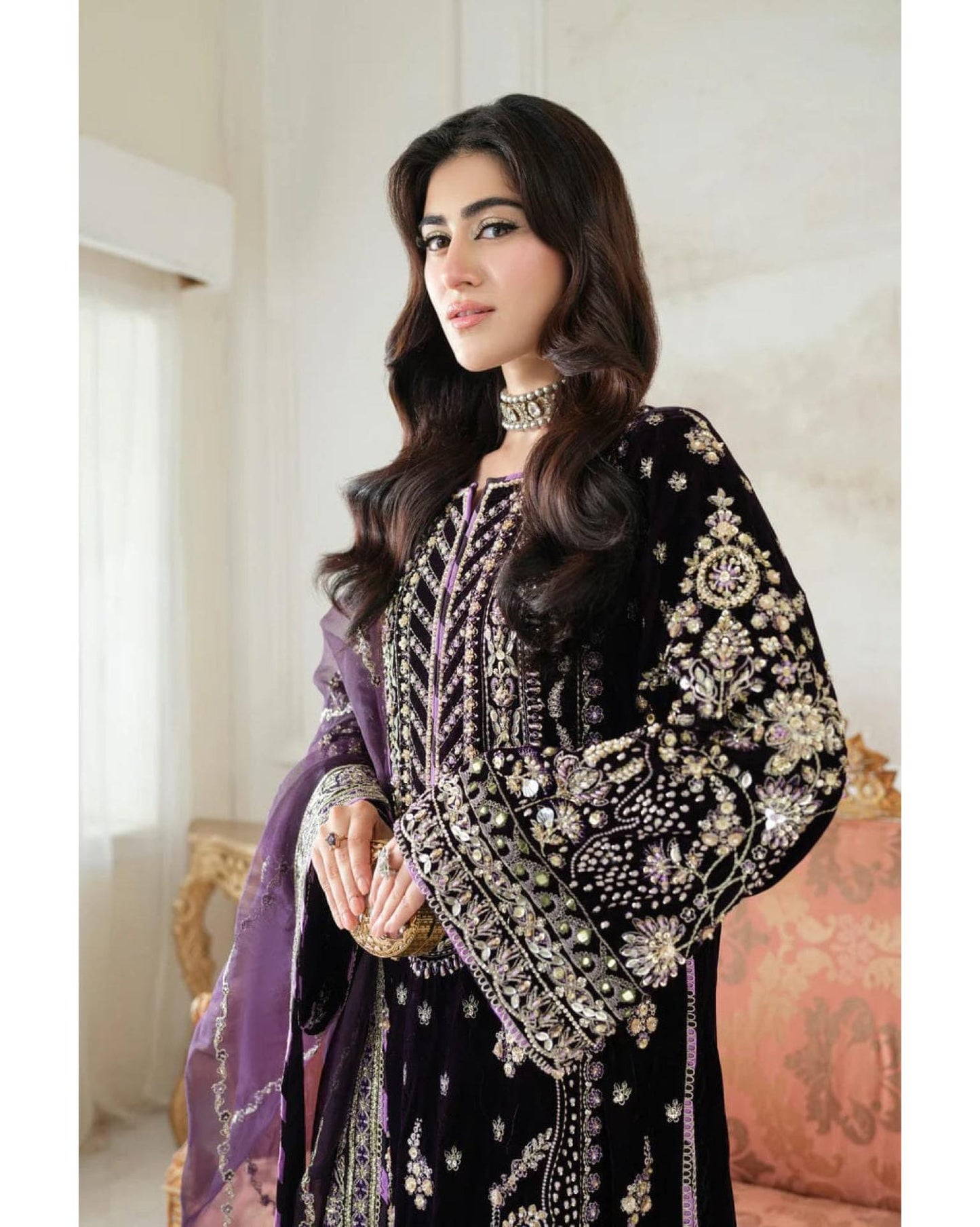 Aneelas Luxurious wedding wear purple velvet