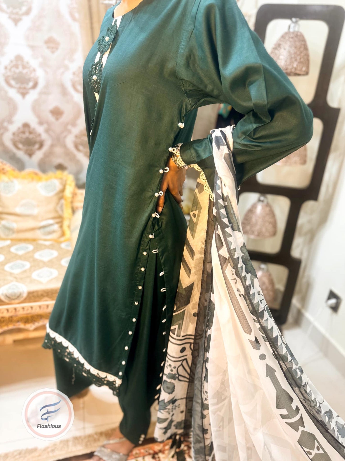 Deep Emerald Ready To Wear 3 Piece Stitched Dress