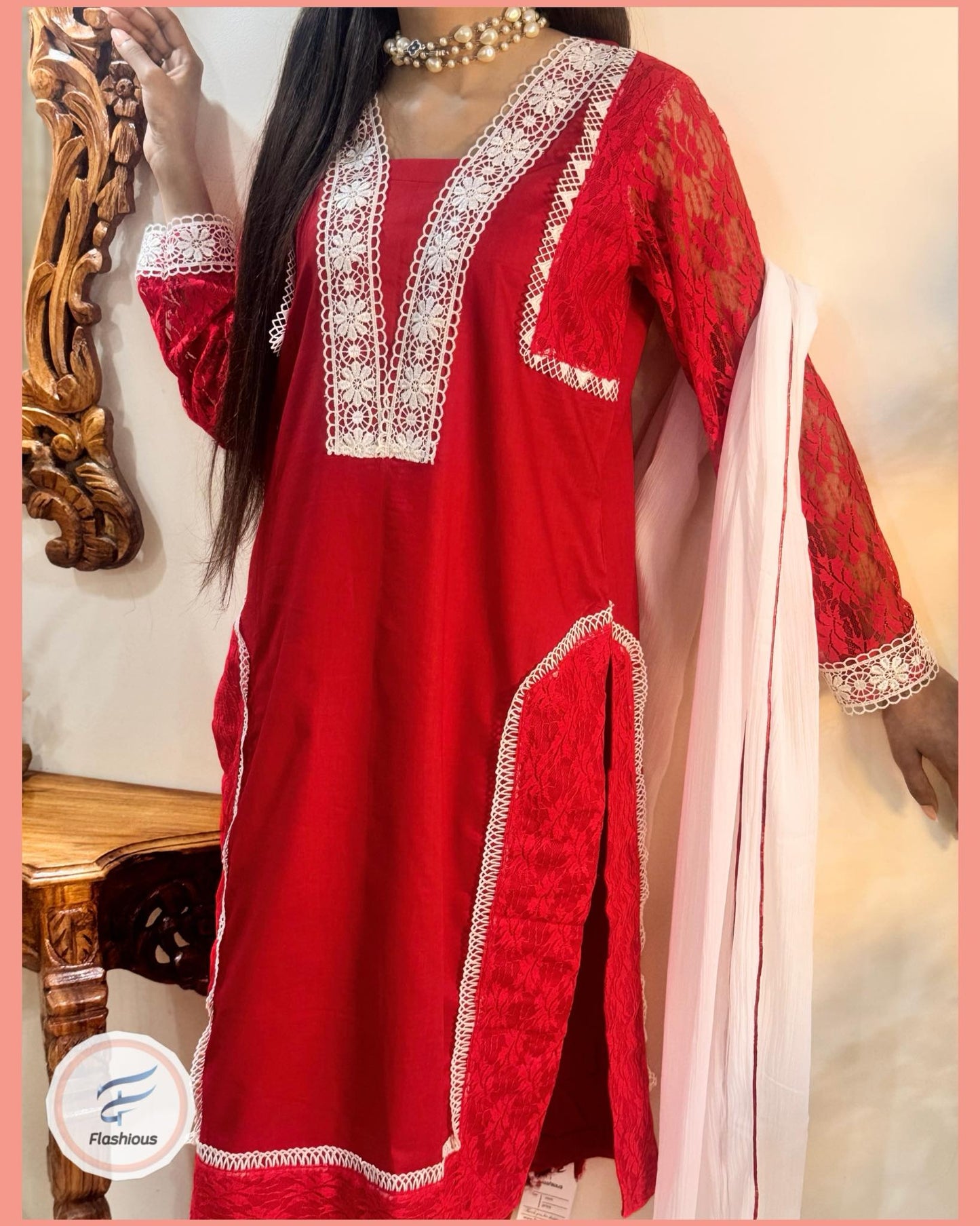 Red Glow 3 Piece Complete Stitched Dress