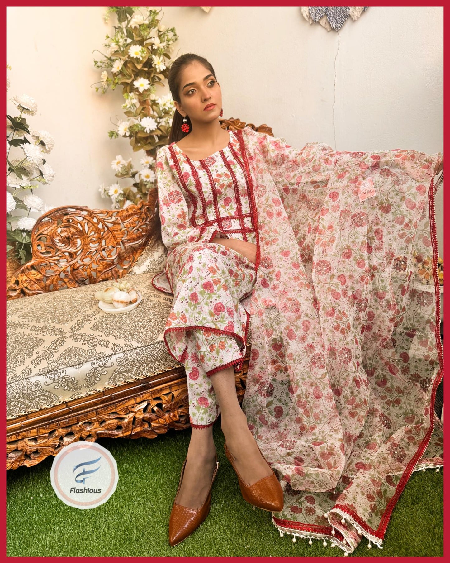 Floral Swiss 3 Piece Stitched Dress