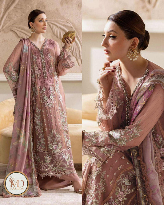 Maria B Tea Chiffon Embroidered Foil Dress