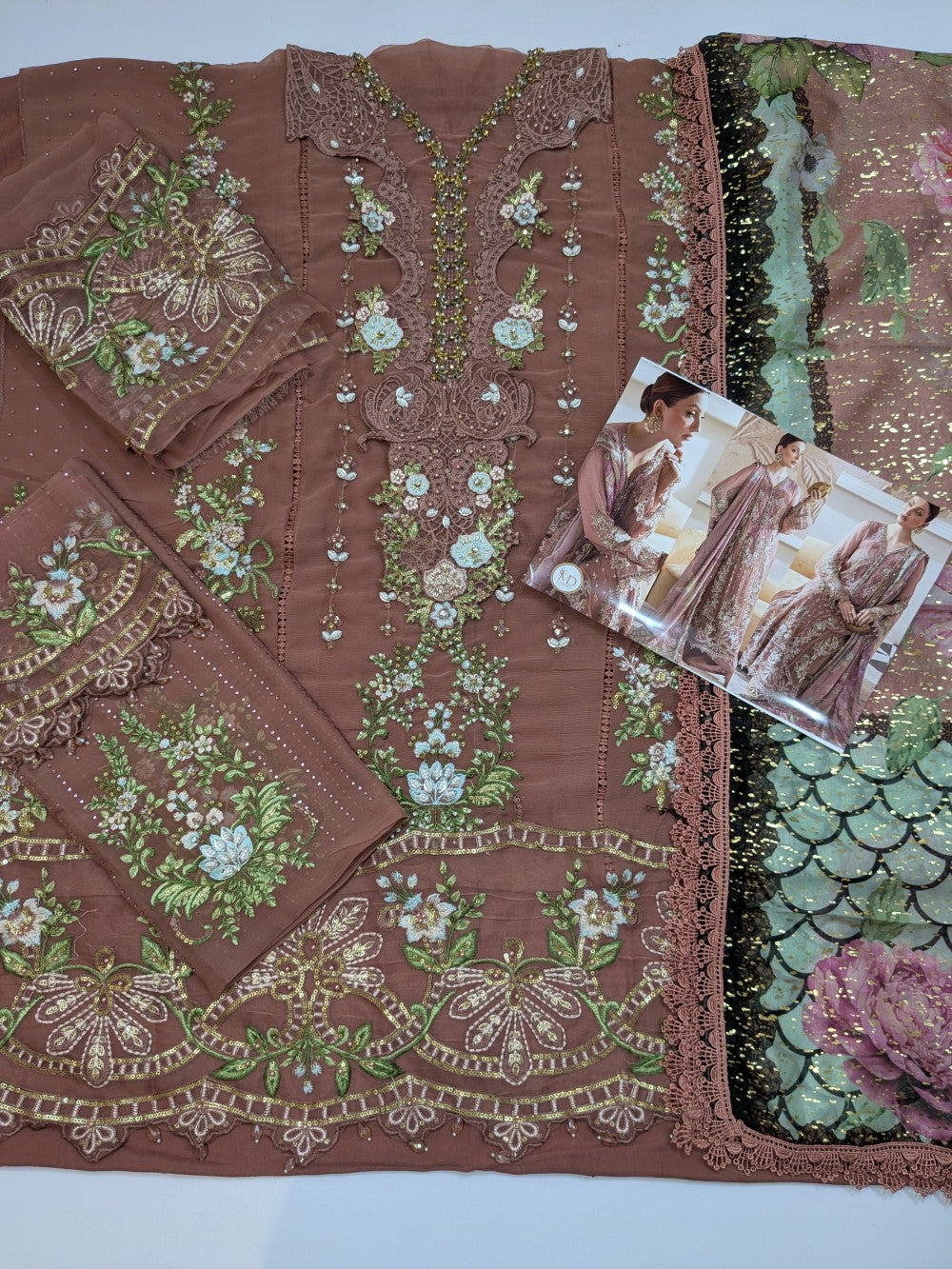 Maria B Tea Chiffon Embroidered Foil Dress